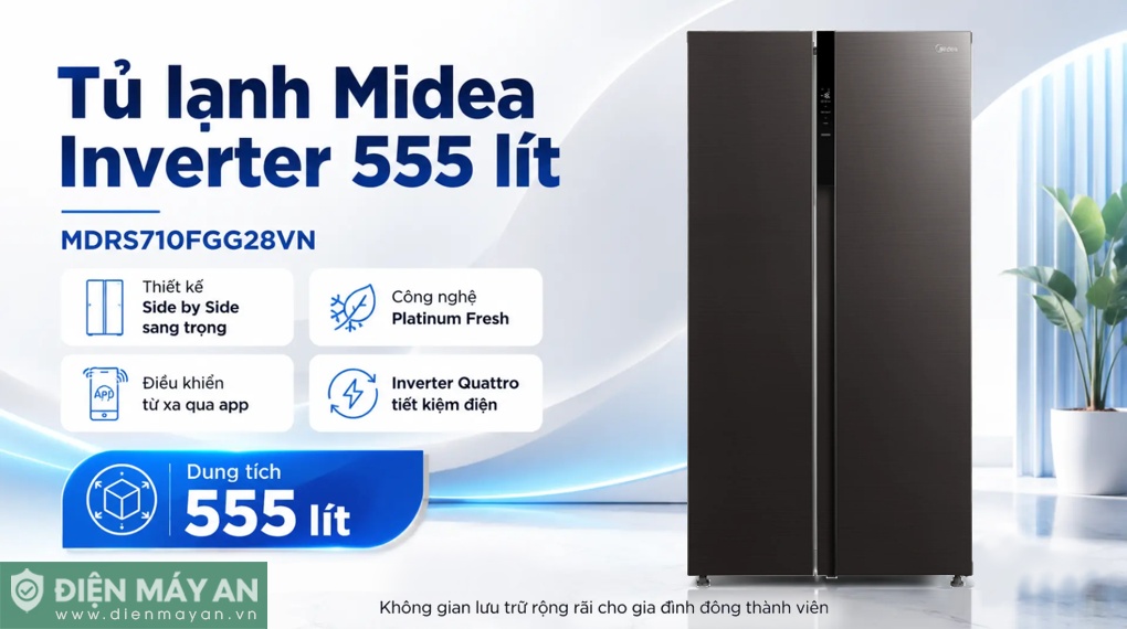 Tủ lạnh Midea Inverter 555 lít Side by Side MDRS710FGG28VN
